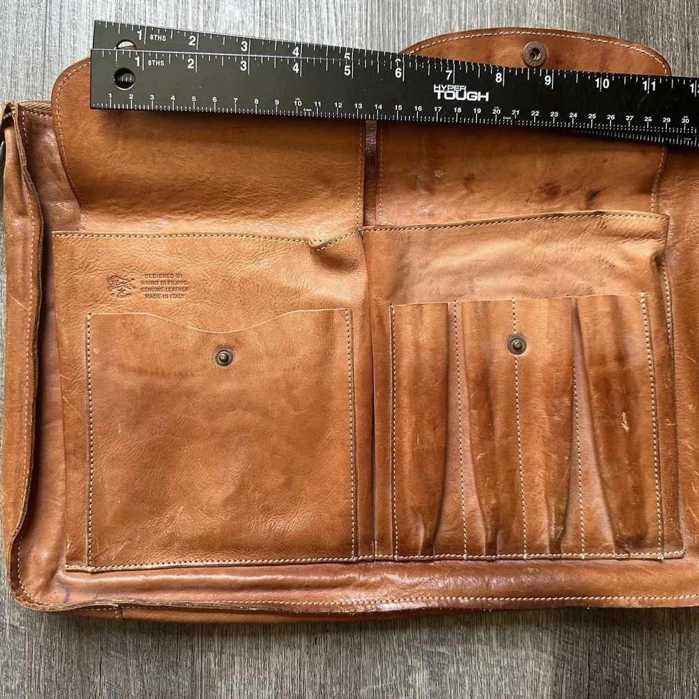 IL BISONTE Brown Messenger Bag Zipper Flap Pockets Shoulder No Strap Unisex